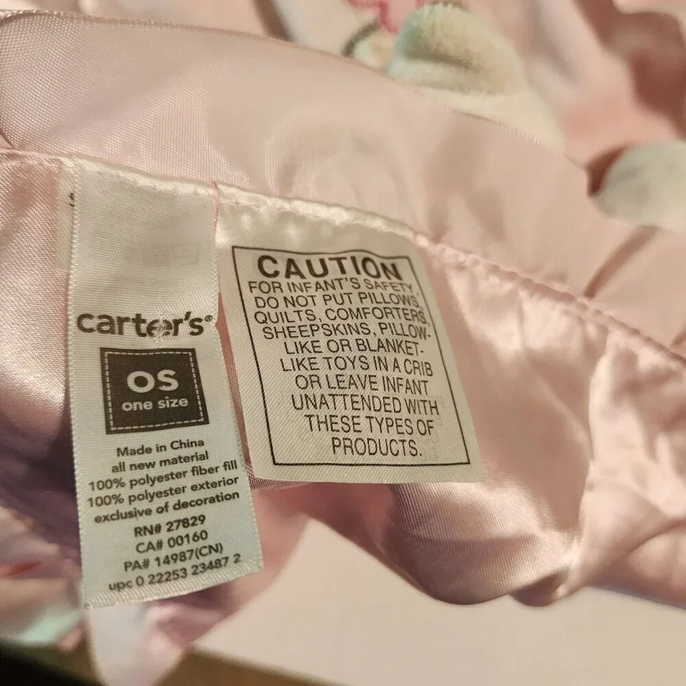 Carter's pink kitty cat plush lovey security blanket satin trim hearts rattle